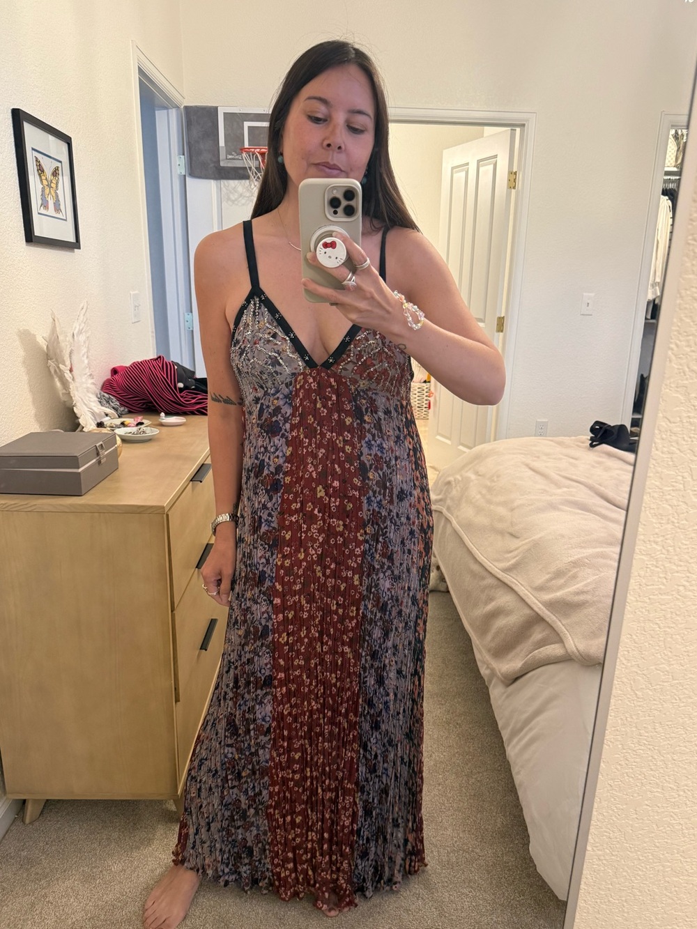 ZARA floral print sequin sleeveless boho maxi dress Large